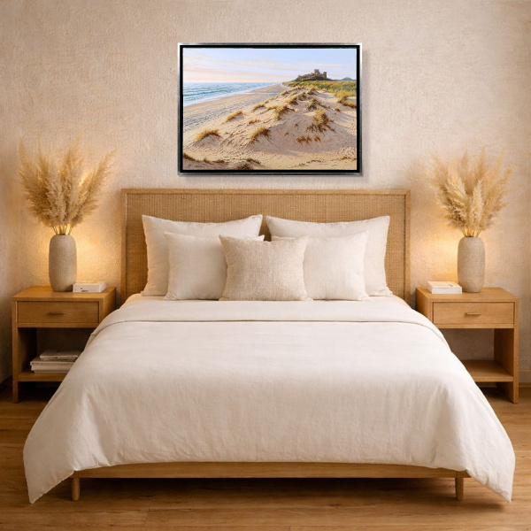 Castillo De Bamburgh, Northumberland by Juan Antonio Domínguez, original painting, in room