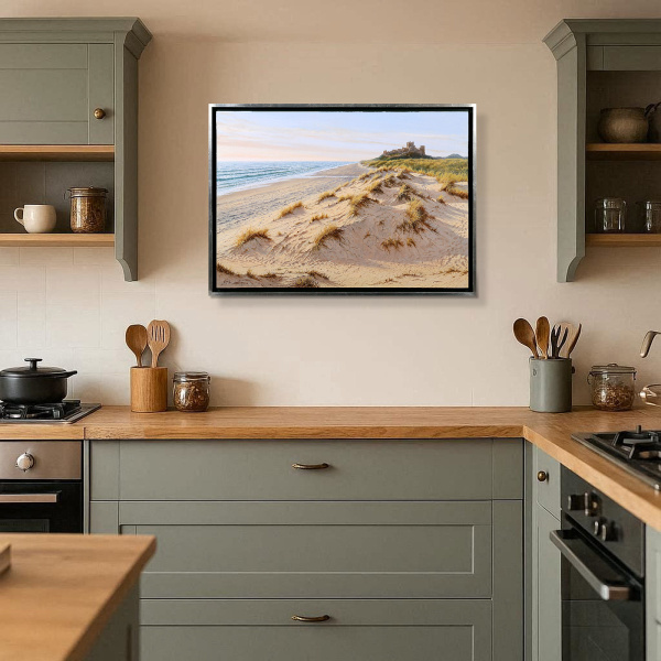 Castillo De Bamburgh, Northumberland by Juan Antonio Domínguez, original painting, in room