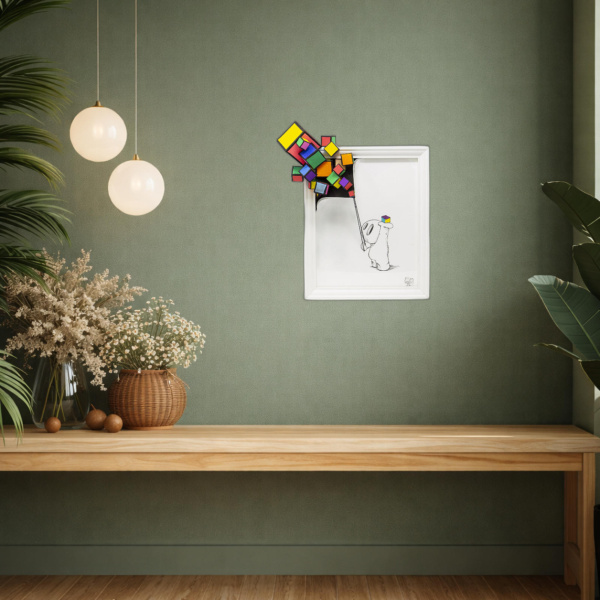 Cube Reveal II by Damilola Odusote, original painting, in room