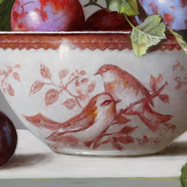 Plums & Porcelain by Zoltan Preiner, original painting, detail