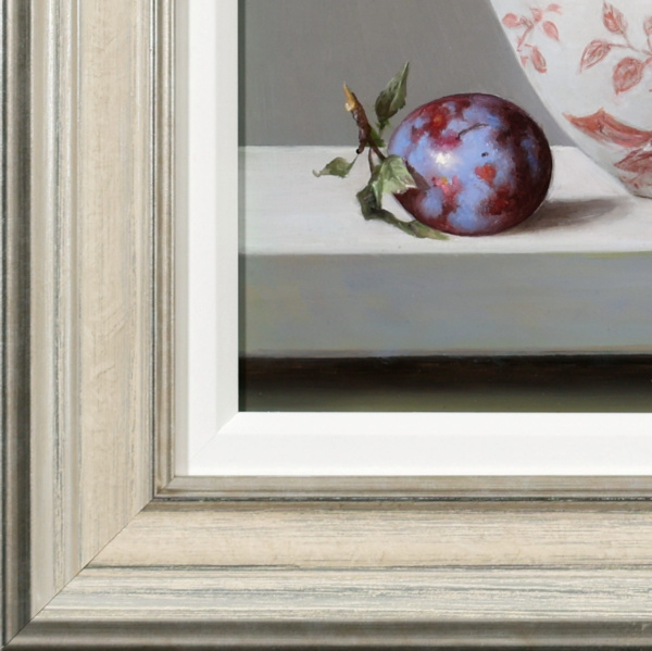 Plums & Porcelain by Zoltan Preiner, original painting, detail