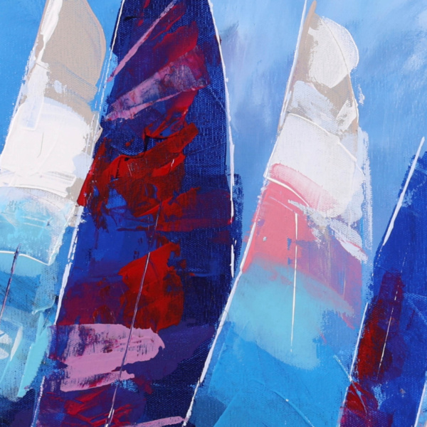 Regatta in Motion by Cortés, original painting, detail