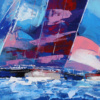 Regatta in Motion by Cortés, original painting, detail