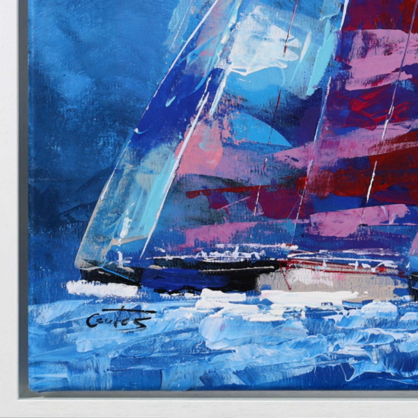 Regatta in Motion by Cortés, original painting, detail