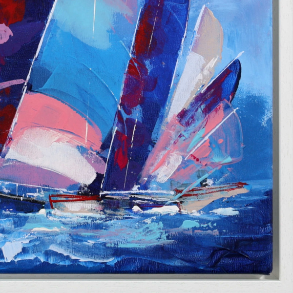 Regatta in Motion by Cortés, original painting, detail