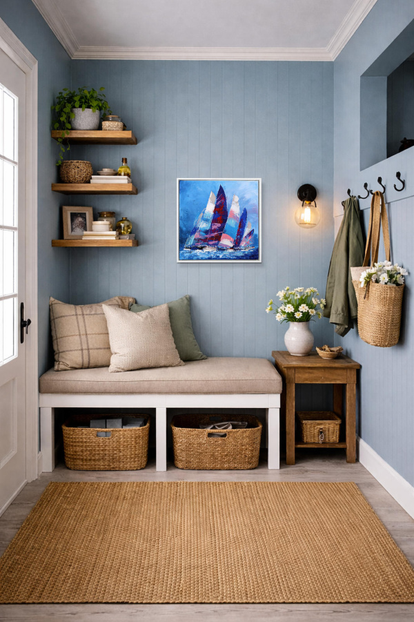 Regatta in Motion by Cortés, original painting, in room