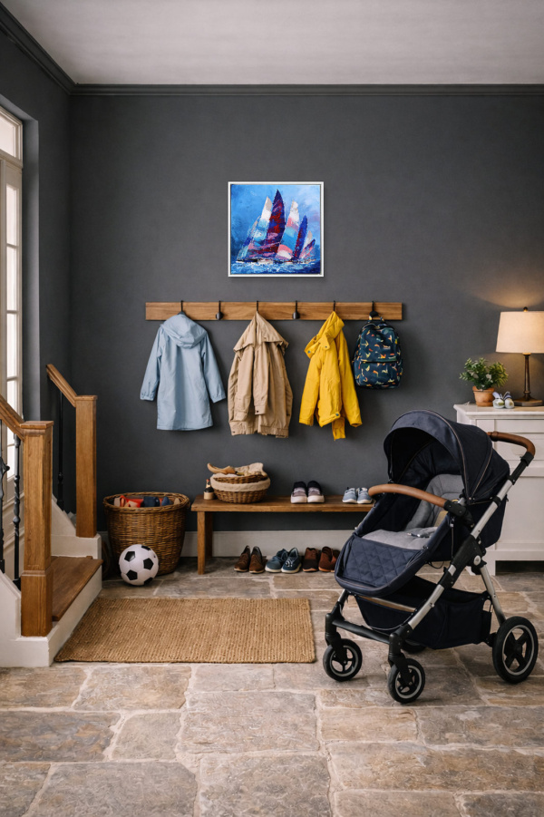 Regatta in Motion by Cortés, original painting, in room