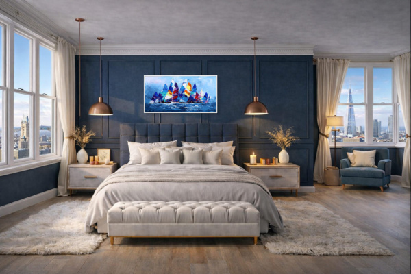 Racing The Wind by Cortés, original painting, in room