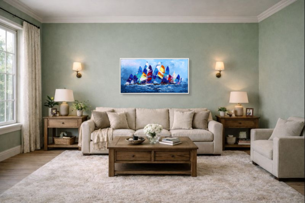 Racing The Wind by Cortés, original painting, in room