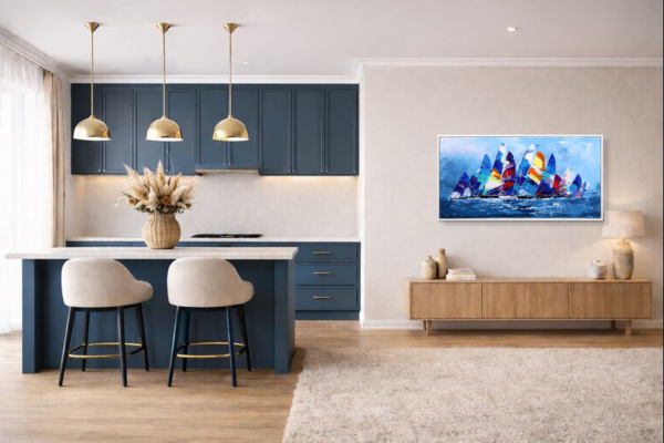Racing The Wind by Cortés, original painting, in room
