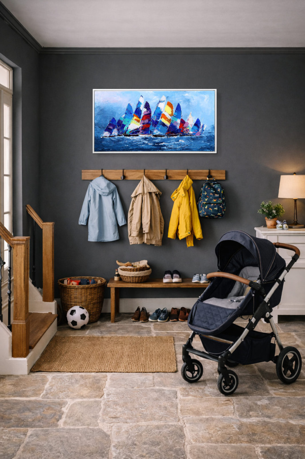 Racing The Wind by Cortés, original painting, in room