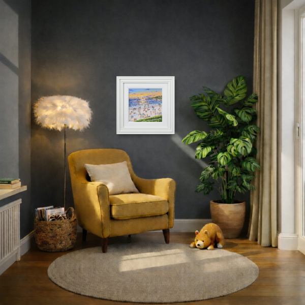 Golden Tides by Paola Cassais, original painting, in room