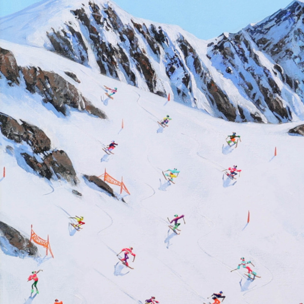 Powder Day Rush by Paola Cassais, original painting, detail