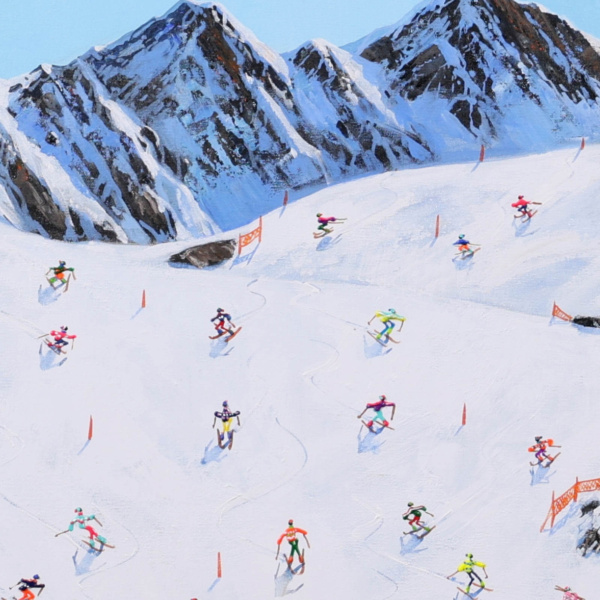 Powder Day Rush by Paola Cassais, original painting, detail