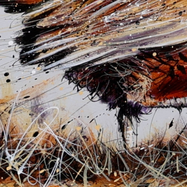 Pheasant, Ash Flash by Ruby Keller, original painting, detail