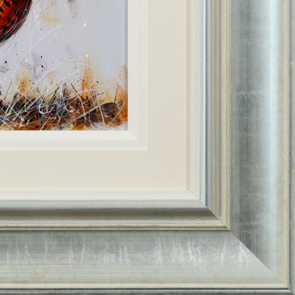 Pheasant, Ash Flash by Ruby Keller, original painting, detail