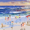 Sunset & Lilos by Paola Cassais, original painting, detail