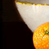 Orange, Apple & Porcelain Bowl by Ronald Berger, original painting, detail