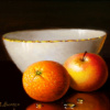 Orange, Apple & Porcelain Bowl by Ronald Berger, original painting