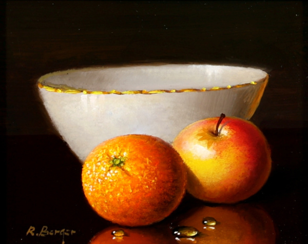 Orange, Apple & Porcelain Bowl by Ronald Berger, original painting
