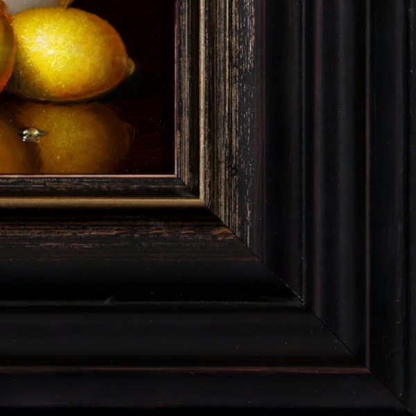 Two Lemons & Porcelain Bowl by Ronald Berger, original painting, detail