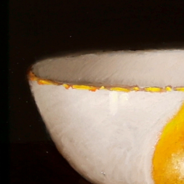 Two Pears & Porcelain Bowl by Ronald Berger, original painting, detail
