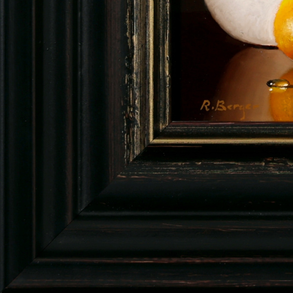 Two Pears & Porcelain Bowl by Ronald Berger, original painting, detail
