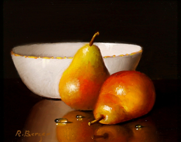 Two Pears & Porcelain Bowl by Ronald Berger, original painting