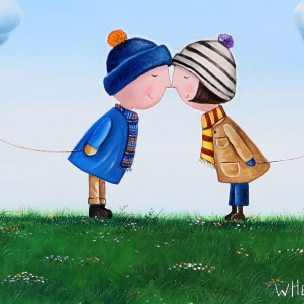 When Two Hearts Meet by Michael Abrams, original painting, detail