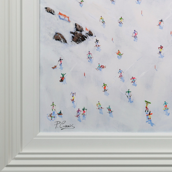 Sledging into Après-Ski by Paola Cassais, original painting, detail