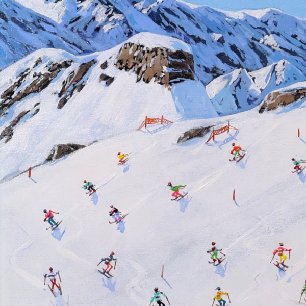 Skiing On The Alpine Slope by Paola Cassais, original painting, detail