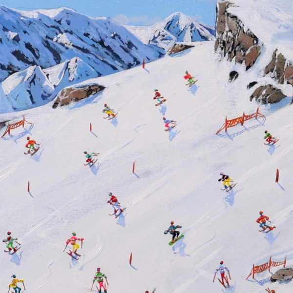 Skiing On The Alpine Slope by Paola Cassais, original painting, detail
