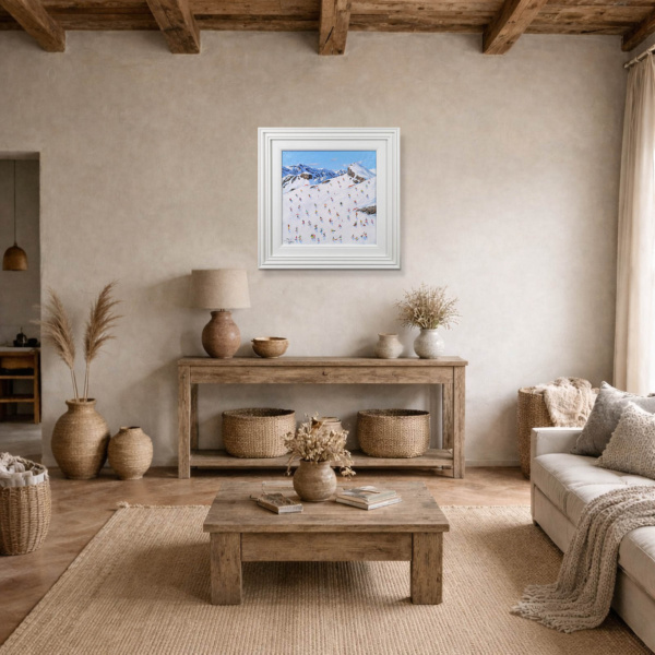 Skiing On The Alpine Slope by Paola Cassais, original painting, in room