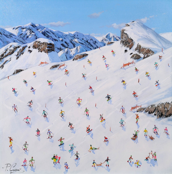 Skiing On The Alpine Slope by Paola Cassais, original painting