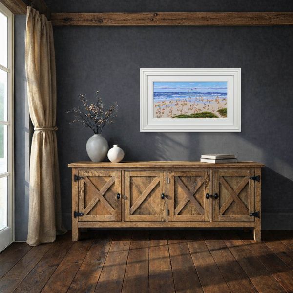 Kites Over The Beach by Paola Cassais, original painting, in room