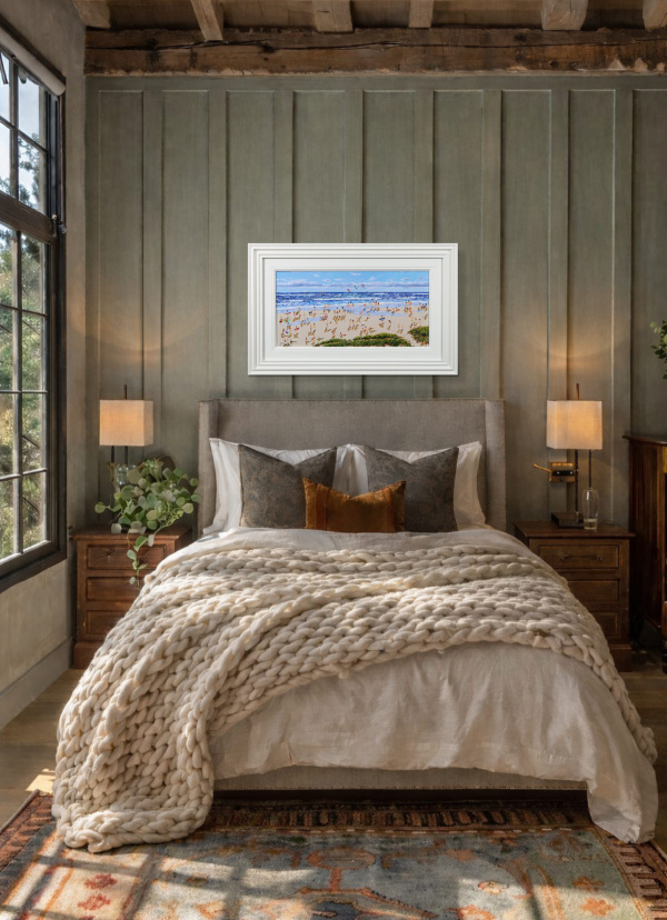 Kites Over The Beach by Paola Cassais, original painting, in room