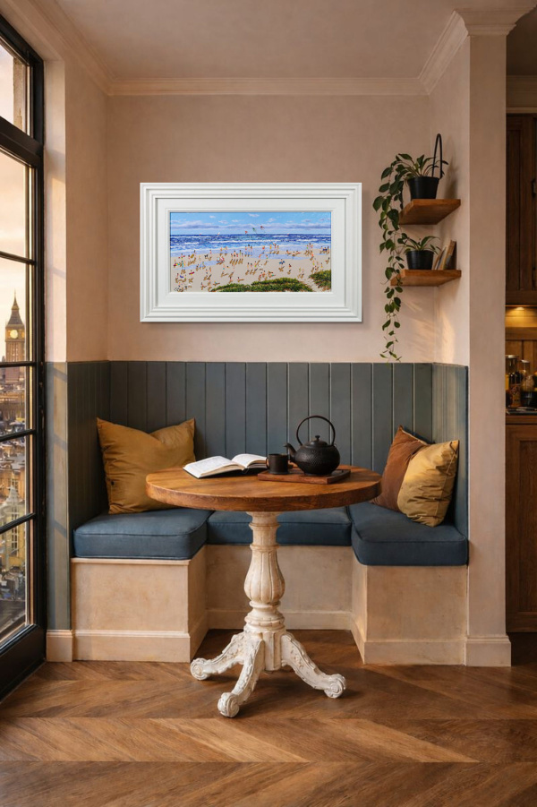 Kites Over The Beach by Paola Cassais, original painting, in room