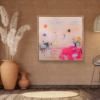 Pink Motion by Manel, original painting, in room