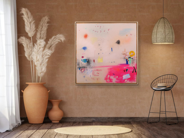 Pink Motion by Manel, original painting, in room