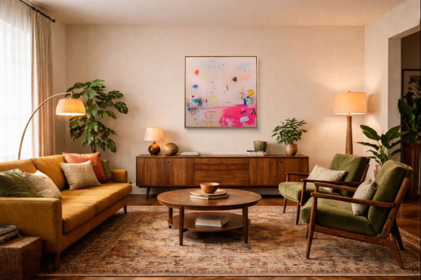 Pink Motion by Manel, original painting, in room