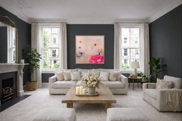 Pink Motion by Manel, original painting, in room
