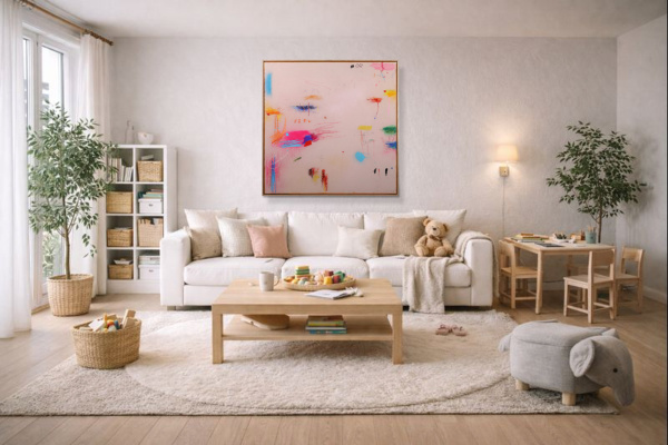 Bloom Pop by Manel, original painting, in room