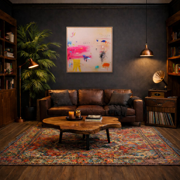 Pink Burst by Manel, original painting, in room