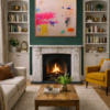 Pink Burst by Manel, original painting, in room