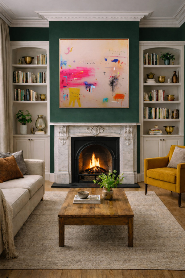 Pink Burst by Manel, original painting, in room
