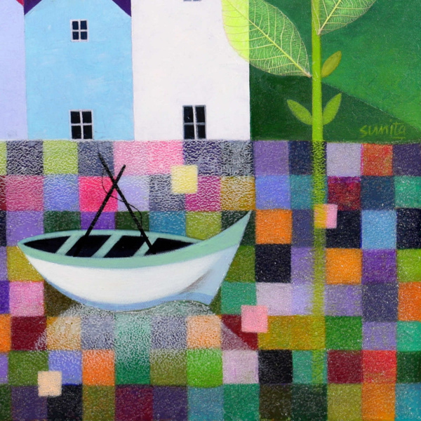 Flower Meadow by Sunita Khedekar, original painting, detail