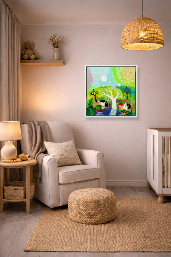 Mandala Forest by Sunita Khedekar, original painting, in room