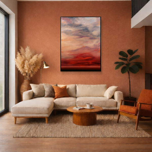 Ember Sky by Rubén Calatayud (Arken), original painting, in room