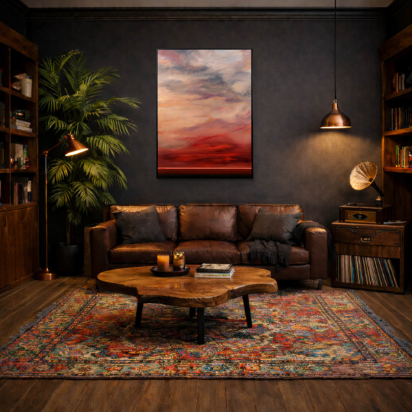 Ember Sky by Rubén Calatayud (Arken), original painting, in room