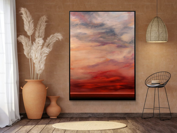 Ember Sky by Rubén Calatayud (Arken), original painting, in room